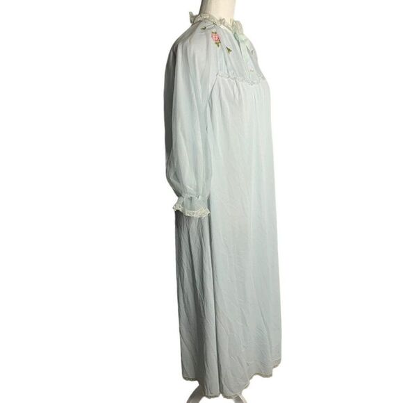 Vintage 50s Peignoir Robe Dressing Gown Lingerie M Blue Nylon Chiffon Lined - Picture 9 of 10